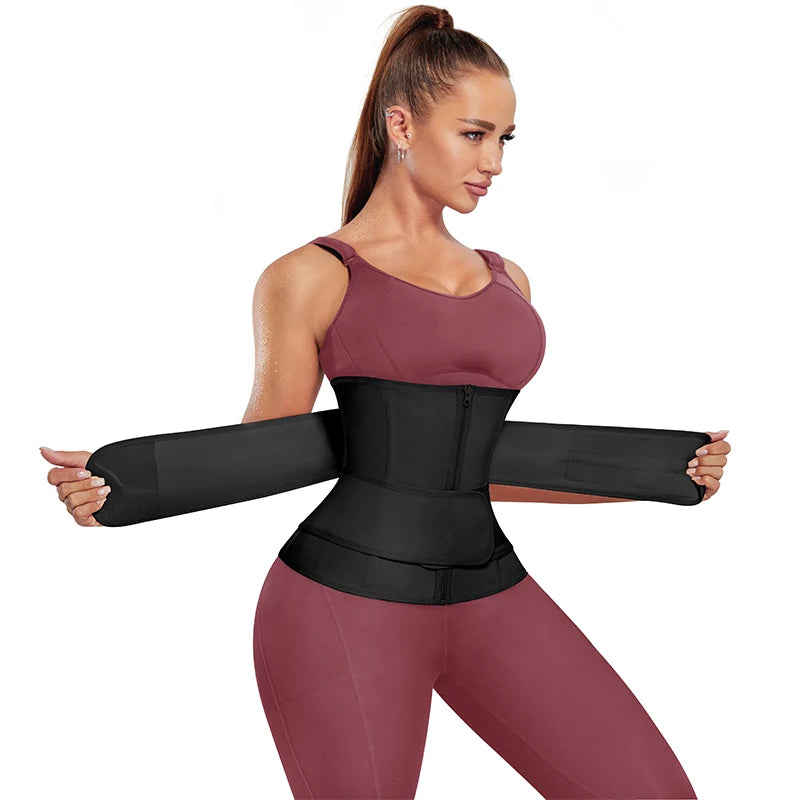 Plus Size Sweat Belts Double Belt Body Shaping Wast Trainer Zipper Waist Cincher Steel Bone Strong Adjustable Waist Trainer