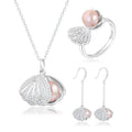 925 Sterling Silver Fresh Water Pearl Bead oyster Necklace Earring and Ring Jewelry Set with Shell Jewelry