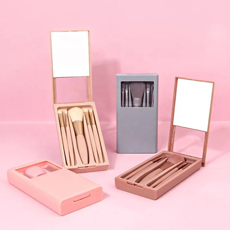 Portable Travel Makeup Brush Se Brochas De Maquillaje 5pcs Mini Easy-taken Makeup Brushes with Mirror Case
