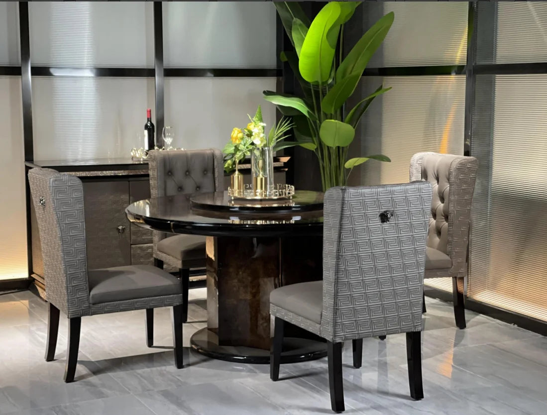 Modern Apartment Hotel Chair Light Grey Fabric Durable Commercial Use Solid Wood Frame Comfortable Home Dining Chairs