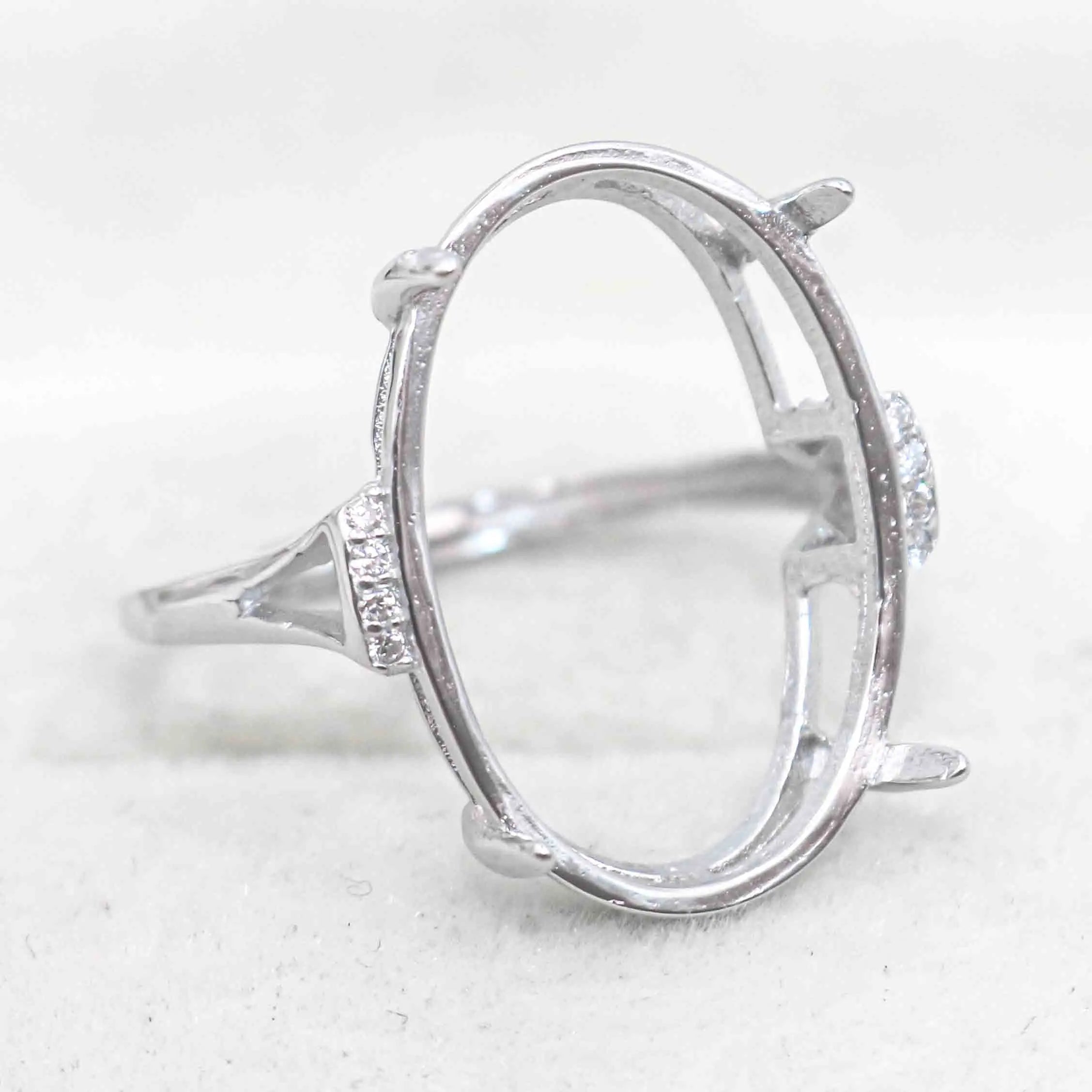 Sterling Silver 14*20mm Semi Mount Ring Empty Frame Blank Support Setting S925 Base Holder Without Center Stone for DIY Inlay