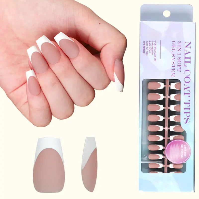 Wholesale 3 in 1 Soft Gel X Coat Tips French Designed Long Almond Fake Nails Press on Handmade Matte Gel X Tips