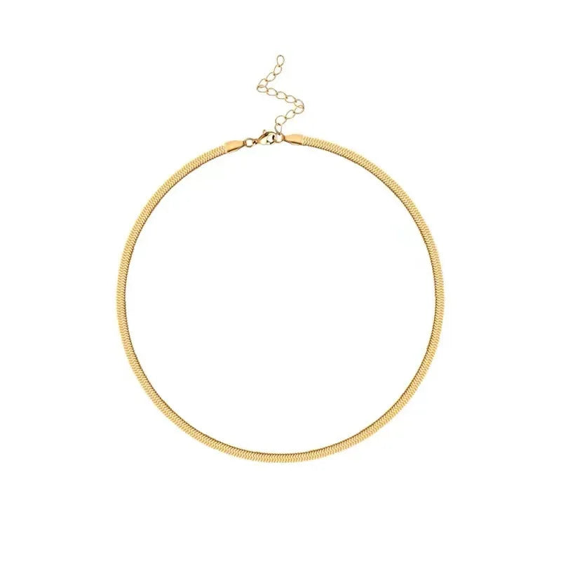 Flat 7mm Snake Bone Chain Women Stainless Steel Fashion Gold Plated Clavicle Chain Necklace Stacked Necklace