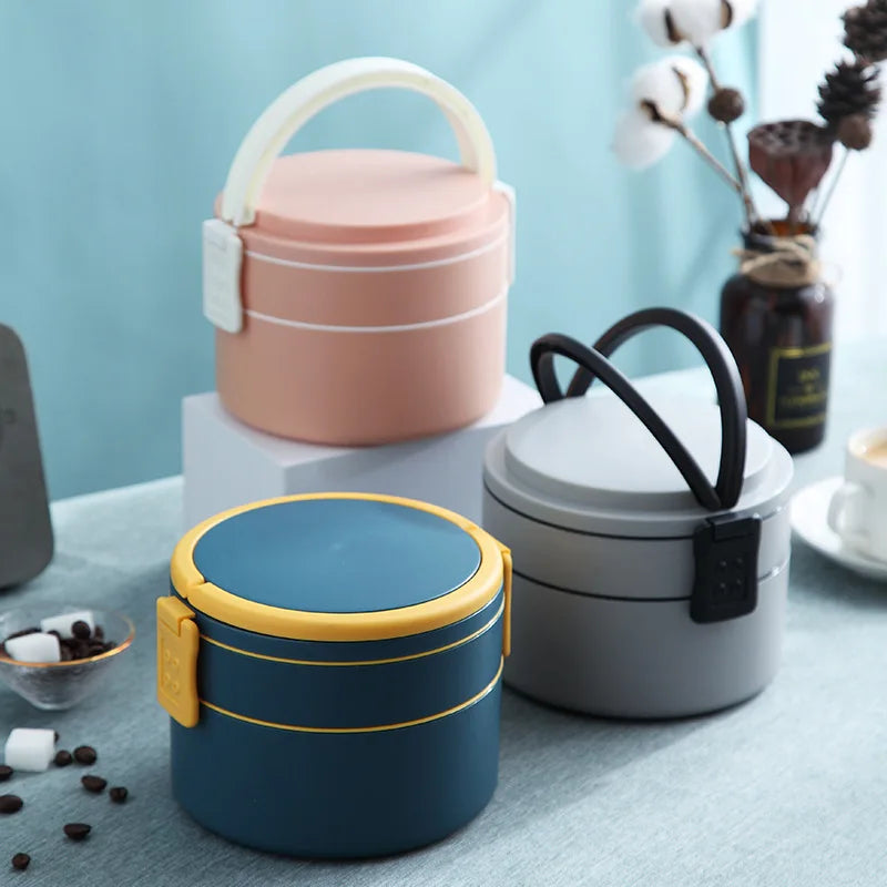Reusable 2-Layer PP Food Grade Plastic Bento Box School Office Adult Children Lunch Container Handle for Food Storage Office Use