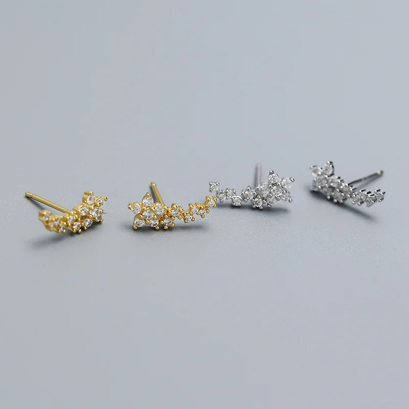 Wholesale Fashion Jewelry 925 Sterling Silver Flower Shaped Small Diamond Gold Plated Stud Earring Jewelry for Women