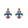 Trendy Glitter Purple Green Gold Mardi Gras Crawfish Lips Mask Jester Hat Handmade Silver Plated Acrylic Stud Anniversary