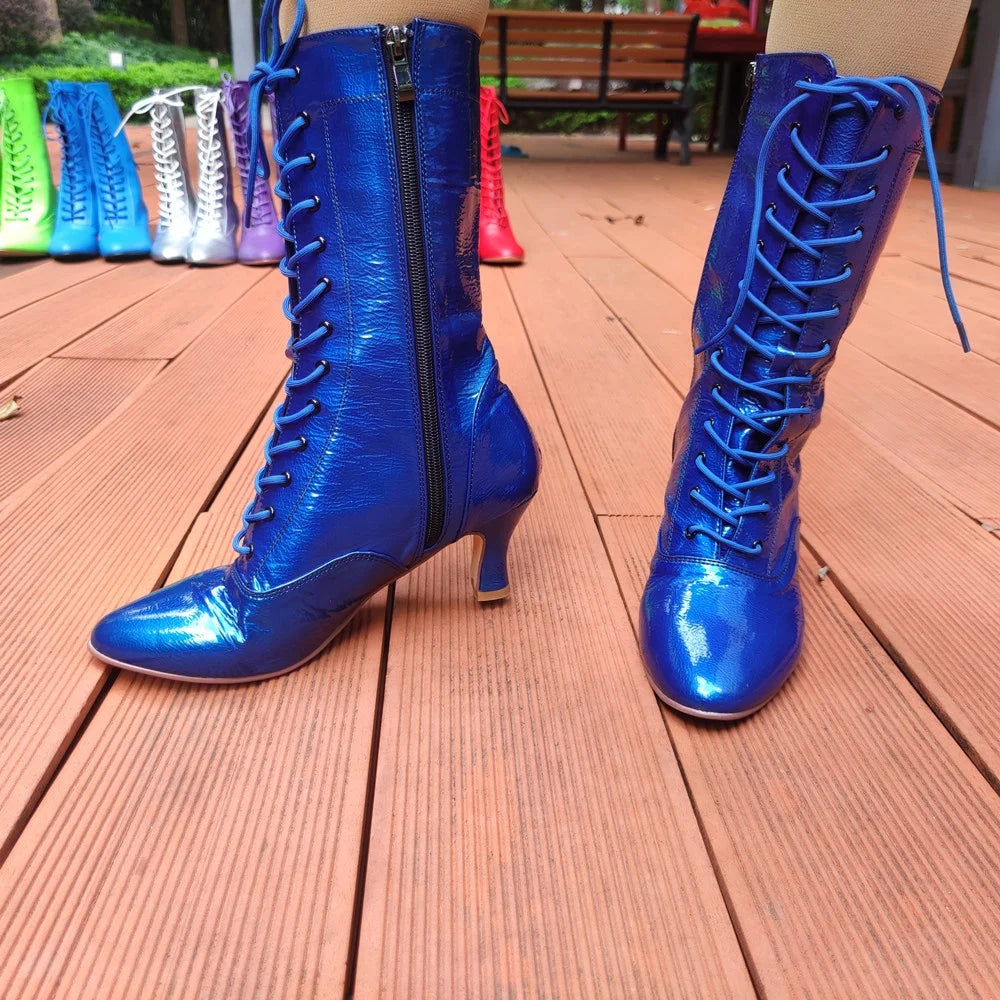 2026 New Year Gift for Women Shinny Blue E240928 Lace Dance Boots Customized Lady Jazz Chacha Street Party Fashion