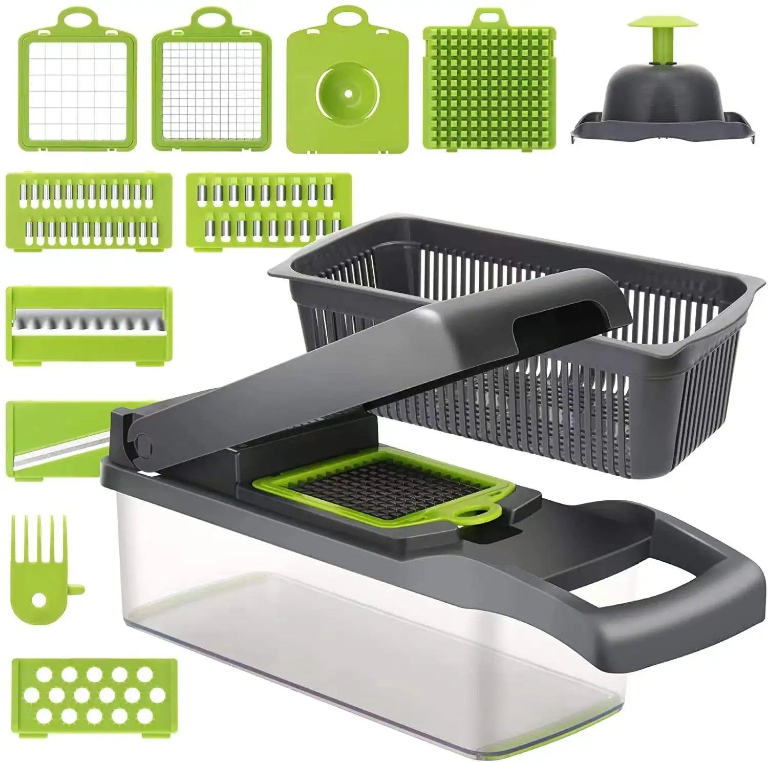 2024 Multi-function Vegetable Slicer Dicer Carrot Grater with Drain Basket 7 Blades Plastic Slicer Mandoline Vegetable Cutter