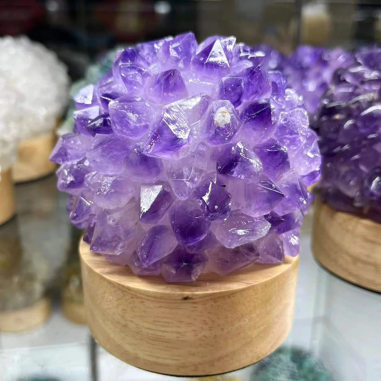 Wholesale Natural Gemstone Night Lamp Hand Carved Amethyst Fluorite Clear Quartz Crystal USB LED Lamp