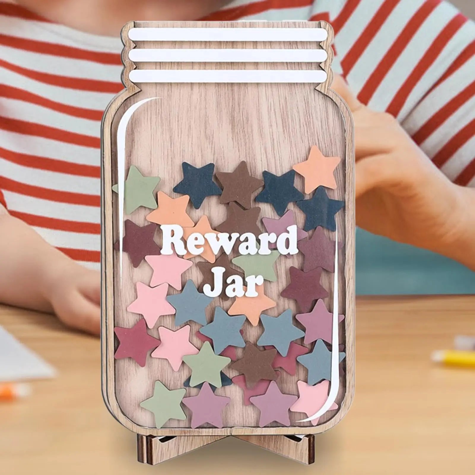 Nicro Hot Sale High Quality Flower Star Shape Wood Reward Jar for Kids Behavior Management Incentive Tools Classroom Decorations