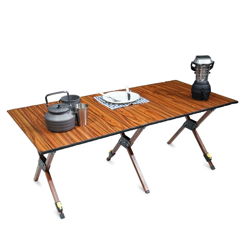 Easy Carry Portable Rectangular Roll Top with Storage Adjustable BBQ Removable Wood Picnic Camping Outdoor Folding Coffee Table