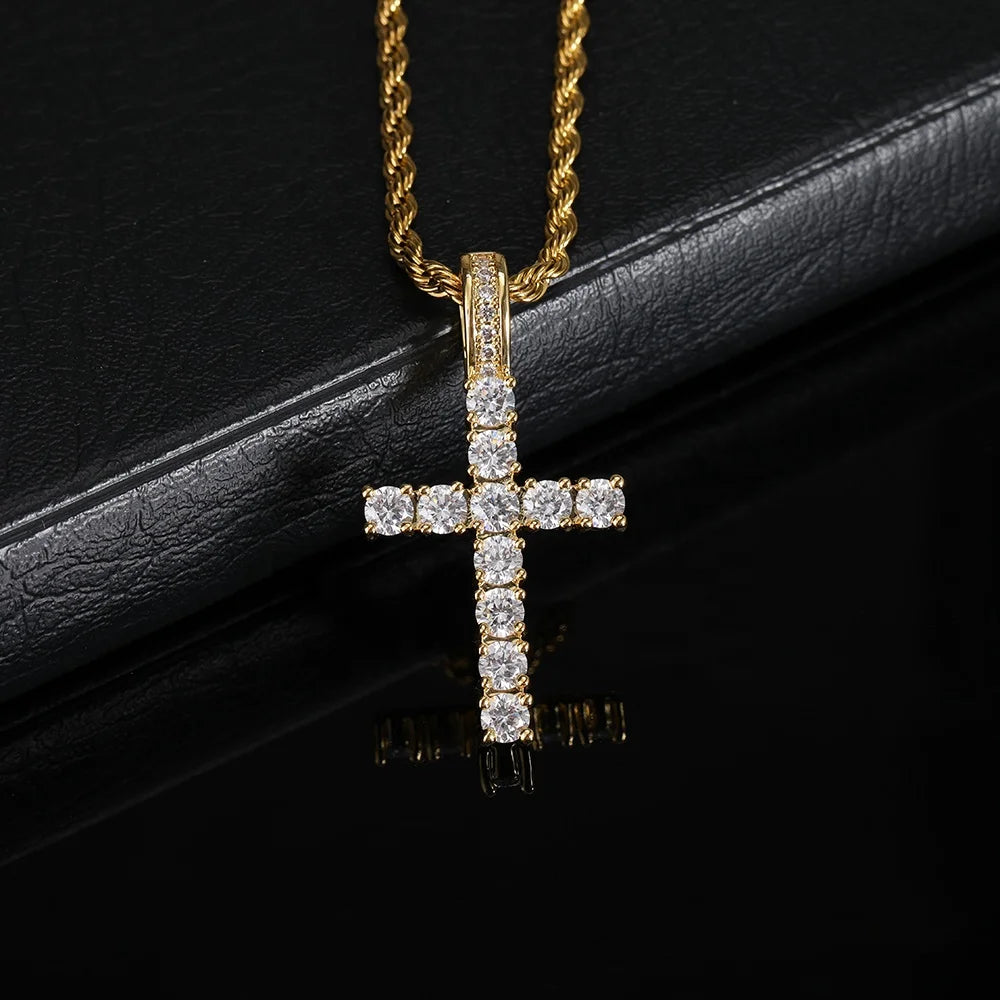 Women Men Zircon Cross Pendent Iced Out CZ Cross Necklace Chain Pendant Fashion Hip Hop Jewelry