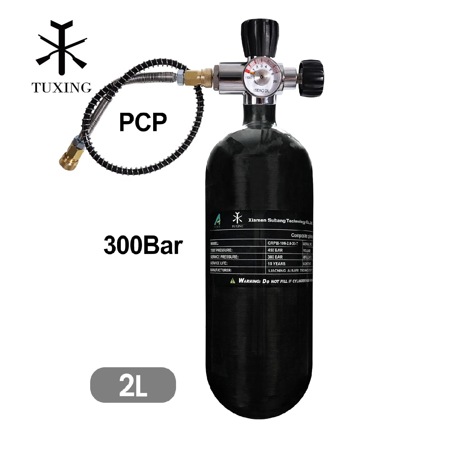 TUXING 2L 4500psi 300Bar Charging Fill Station Diving Black 6000Psi Transfer Valve Gauge PCP Carbon Fiber Cylinder Air Tank