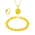 Dubai Gold  Clover Bracelet Set Gold Plated Hard Gold Clover Necklace Pendant Ring Wedding Gift