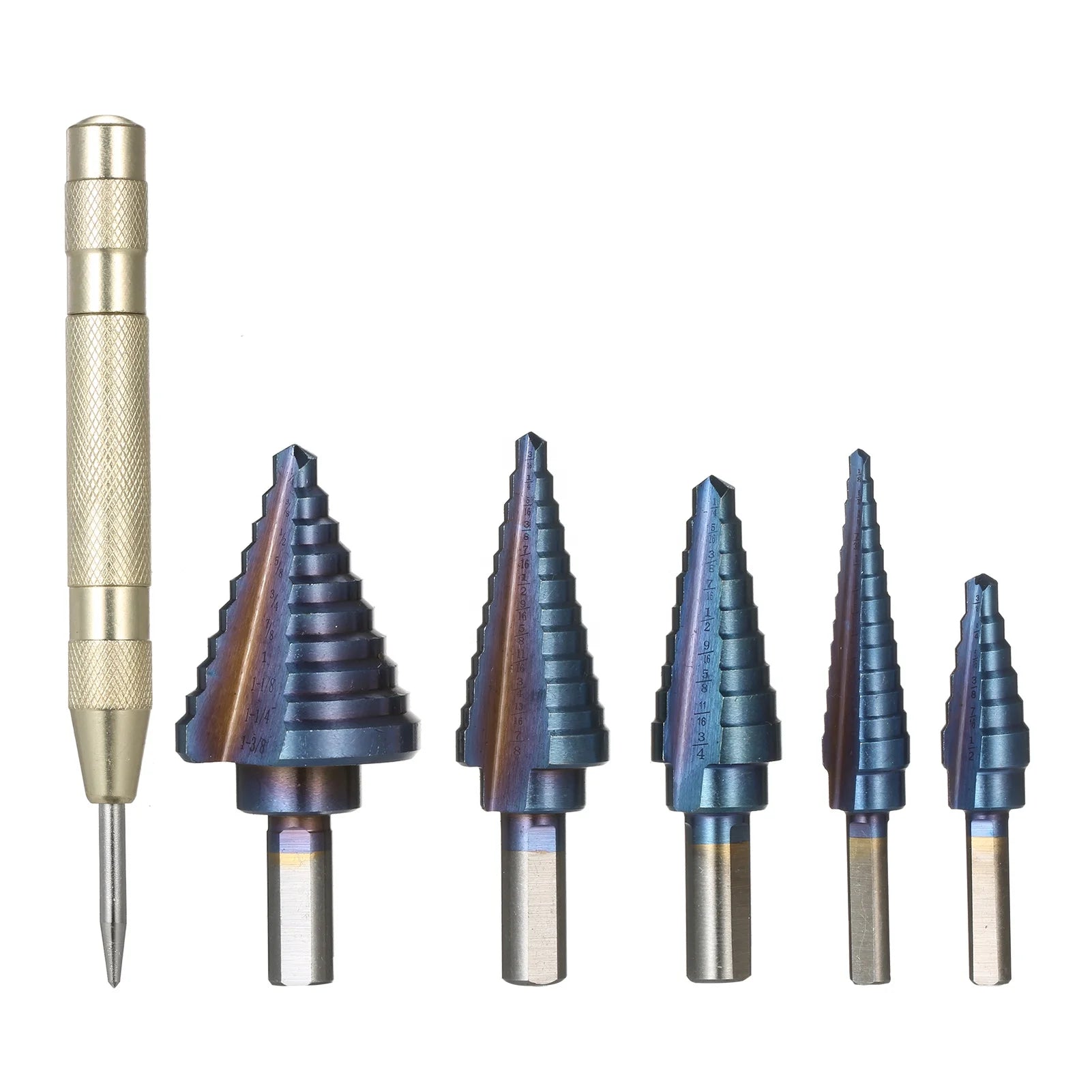 50 Sizes HSS Center Drill Bit Set Automatic Center Punch Aluminum Case Multiple Hole Titanium Straight Grooved Zinc Drilling