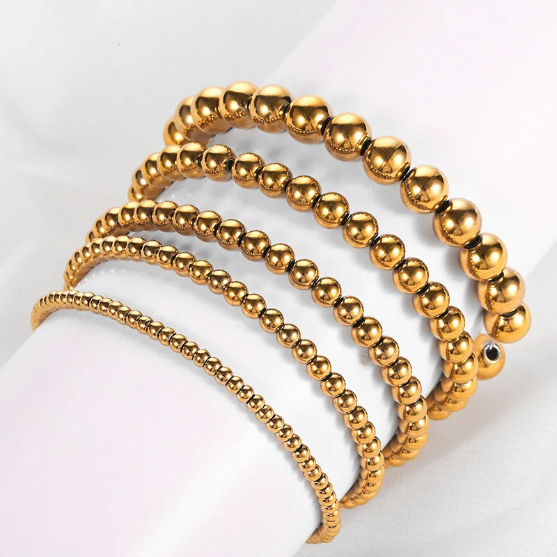 Customized Trendy Fashion Beaded Bracelets Statement Jewelry Accessories Silvery Gold 18K Gold Plated Stainless Steel Unisex