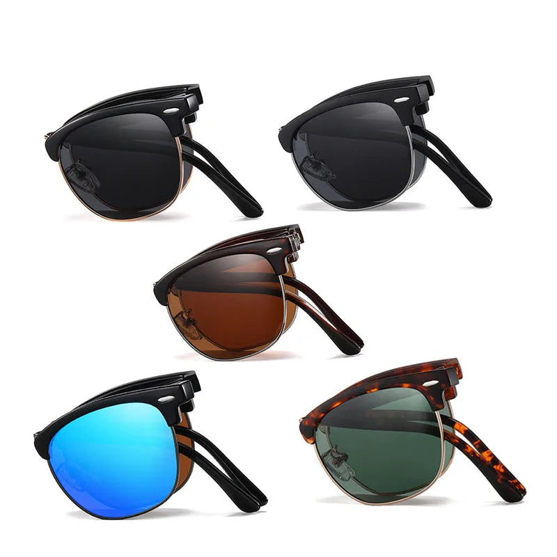 Hot Sell Custom logo Ladies Women Shades Metal Sunglasses Mens River Polarized Folding Fashion Sun Glasses Foldable