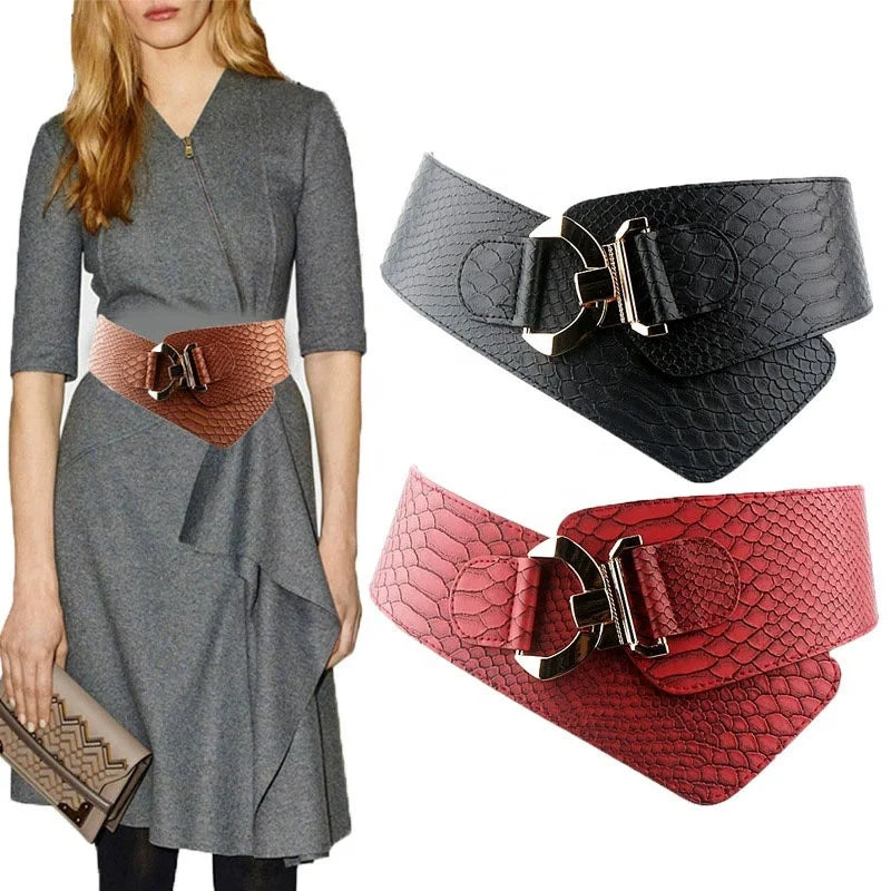 Ladies Fashion Wide Elastic Waistband with Alloy Buckle Coat Skirt Belt Clothing Accessory