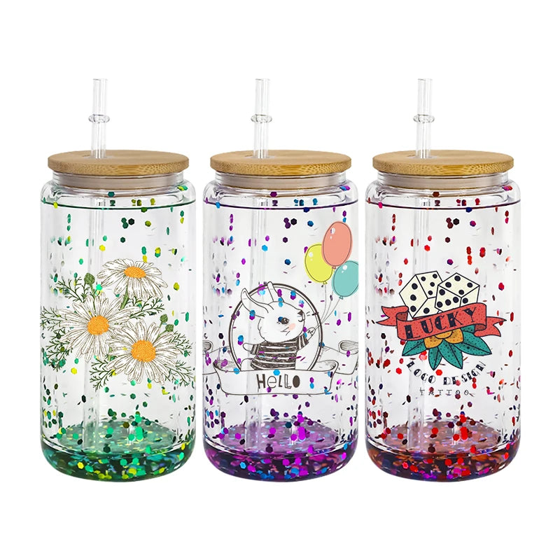 Wholesale Sublimation Glass Can 16oz clear Double Walled Glass Mason Cup with Bamboo Lid Sublimation Water Bottle