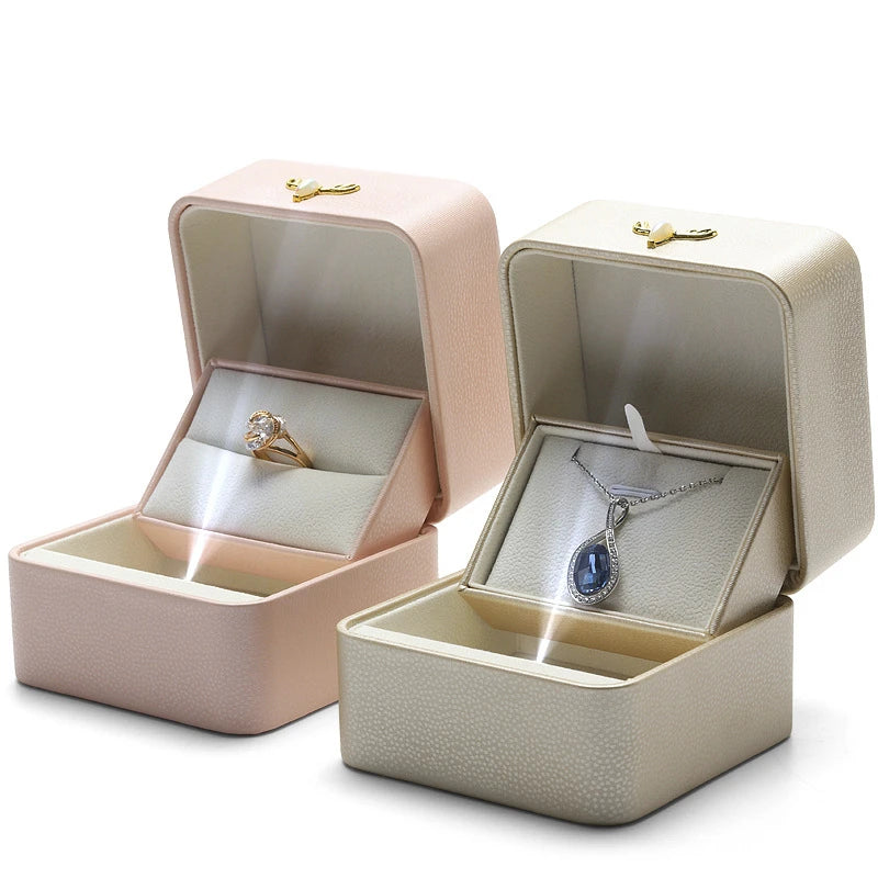 Custom logo White Light Luxury Light Jewelry Packing Box Wholesale Orange Ring Stud Earrings Led Jewelry Box