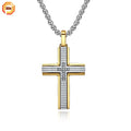 Competitive Wholesale Price 14k Symmetric Grid Pattern Cross Shape Diamonds Setting on Cross Pendant Stainless Steel Necklace