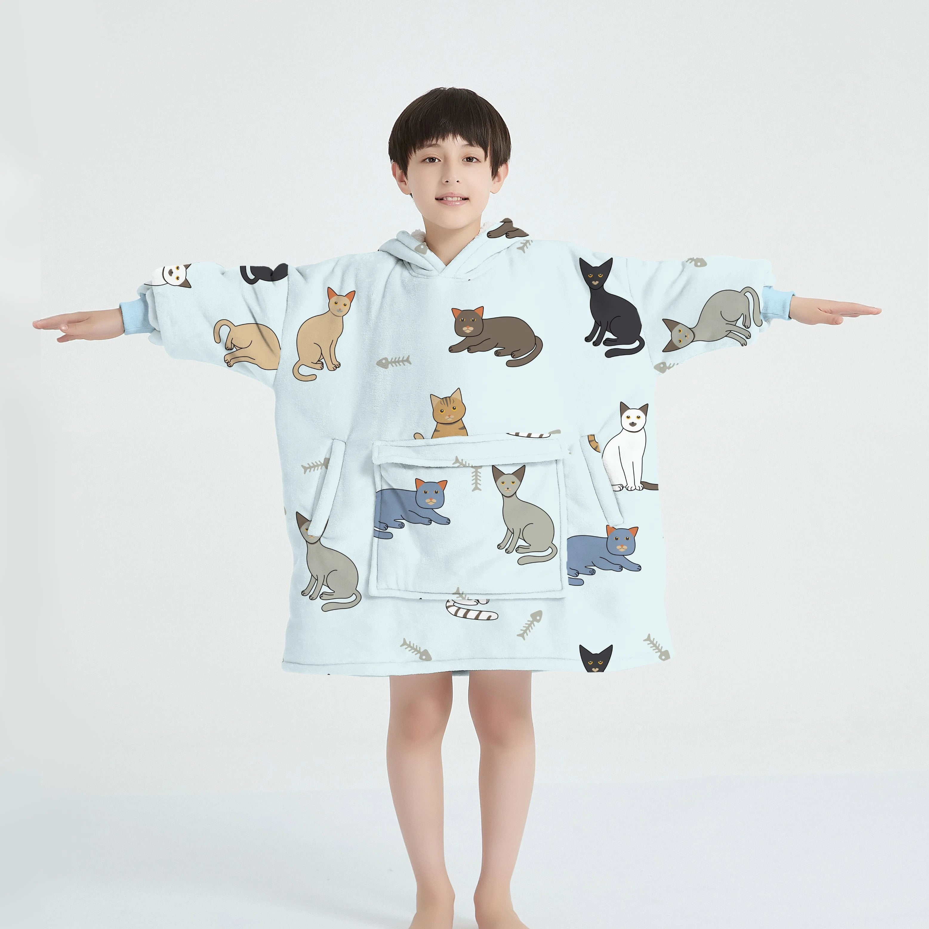 Factory Wearable Sweatshirt Blanket Hoodie With Pockets and Sleeves Kids Hoodie Blanket Flannel Fleece Kids Hooded Blankets