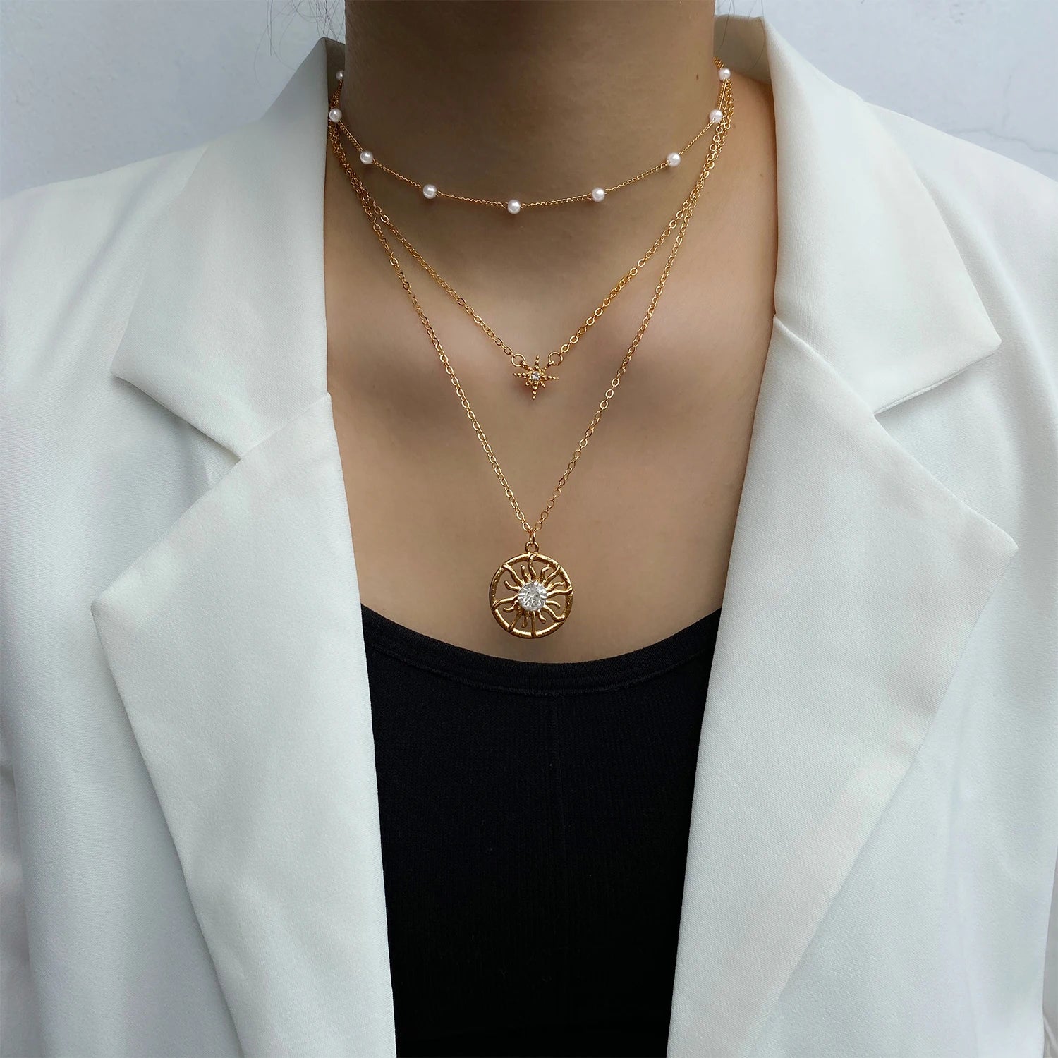 VKME Punk Layered Pendant Thick Chain Necklace for Women Gothic Vintage Gold Chain Collar Necklace