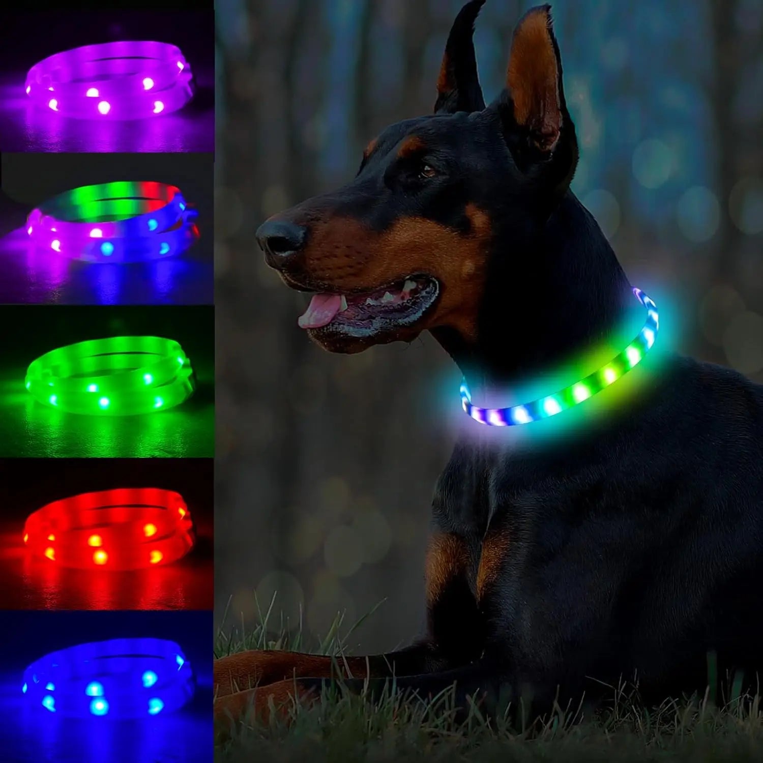 Rechargeable LED Dog Collar Waterproof Silicone Light up Pet Collar for Outdoor Night Visibility