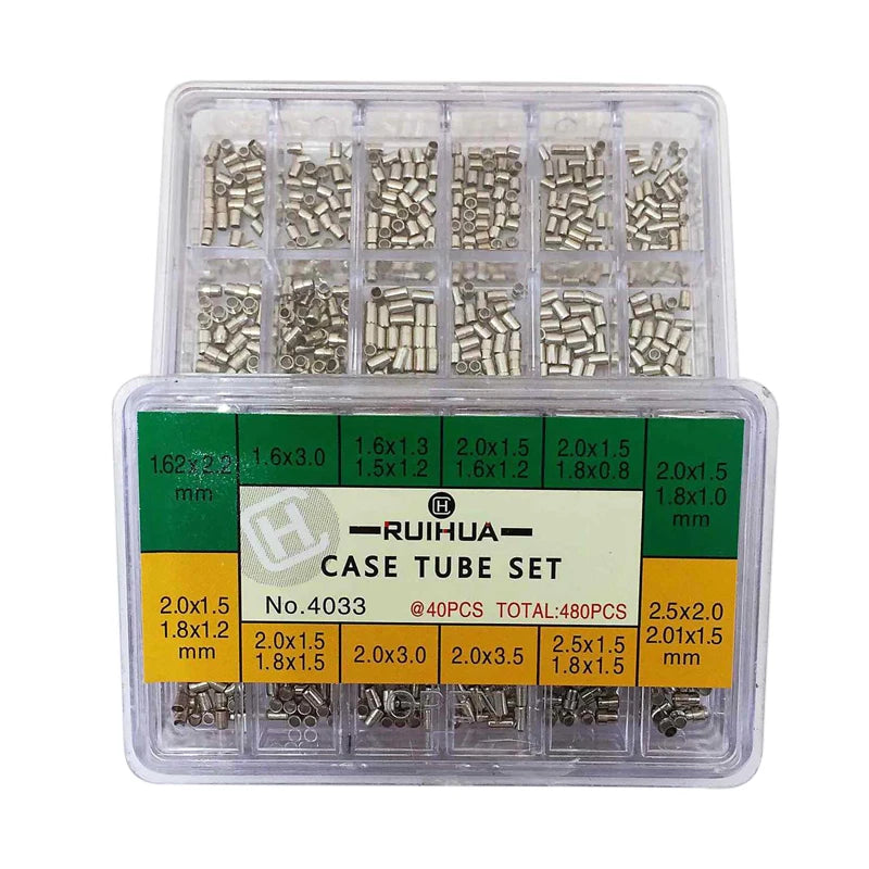 Stainless Steel Watch case Tube Set with 12 Grids Plastic Box Watch Repair Tool for Watch Parts