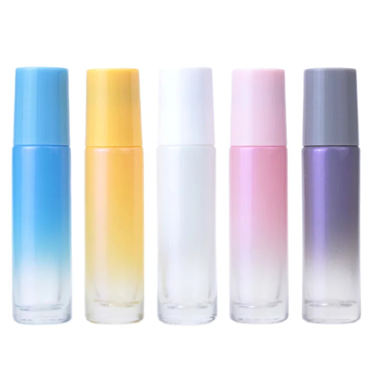 Cheap Gemstone Roller Ball Gradient pink Yellow White Purple Green Peal Color 5 ml 10 ml Roll on Glass Essential Oil Bottle