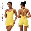 Manufacturer Women Sports Set One Piece Workout Yoga Quick-drying Elastic Shorts Pants Sleeveless Cross Back Rompers Jumpsuits