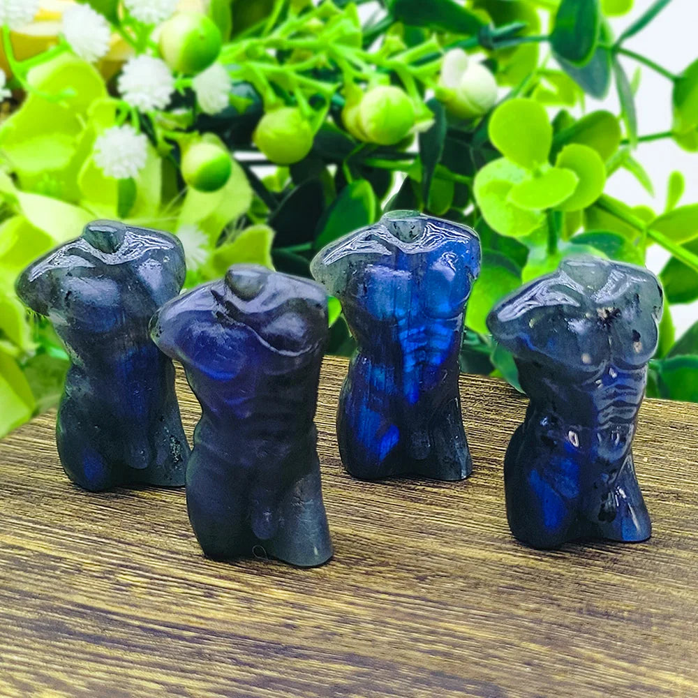 Wholesale Labradorite Gemstone Carved Natural Stone Carving Ornaments Crystal Male Model Labradorite Sculpture