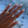 French Vintage 18k Gold Plated Waterproof Stainless Steel Inlay Pearl Irregular Texture Thick Ring for Ladies