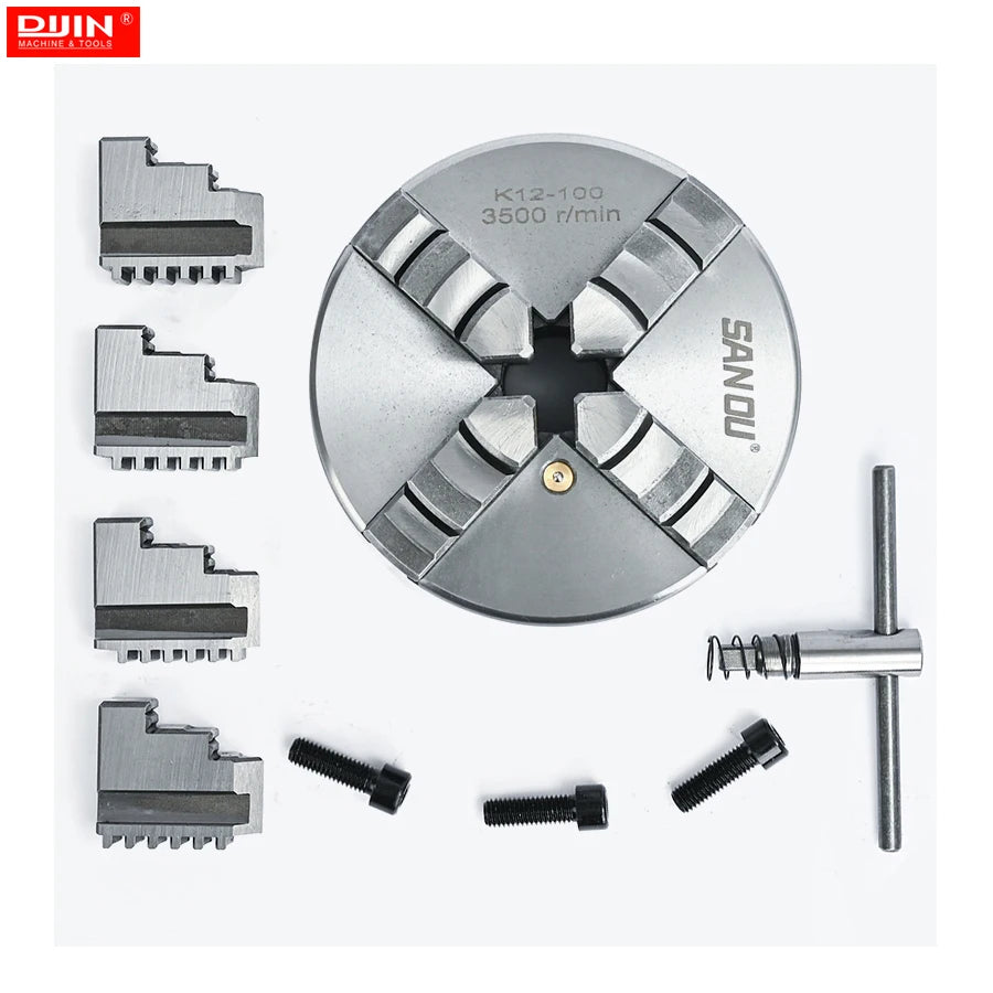 Precision 4 Jaw Self-centering Steel Lathe Chuck 100mm SANOU Brand K12-100 Manual Type 0.05mm Accuracy CE Certified Holding