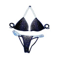 Women's NPC IFBB Micro Beach Bikini Competition Suit Breathable 3-Piece Set Leopard Front for Fitness Bodybuilding Posing
