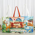 Wholesale Reusable Custom Logo Printed Tote Natural Jute Canvas Tote Bags Cotton Full Color Handle Shopping Bags