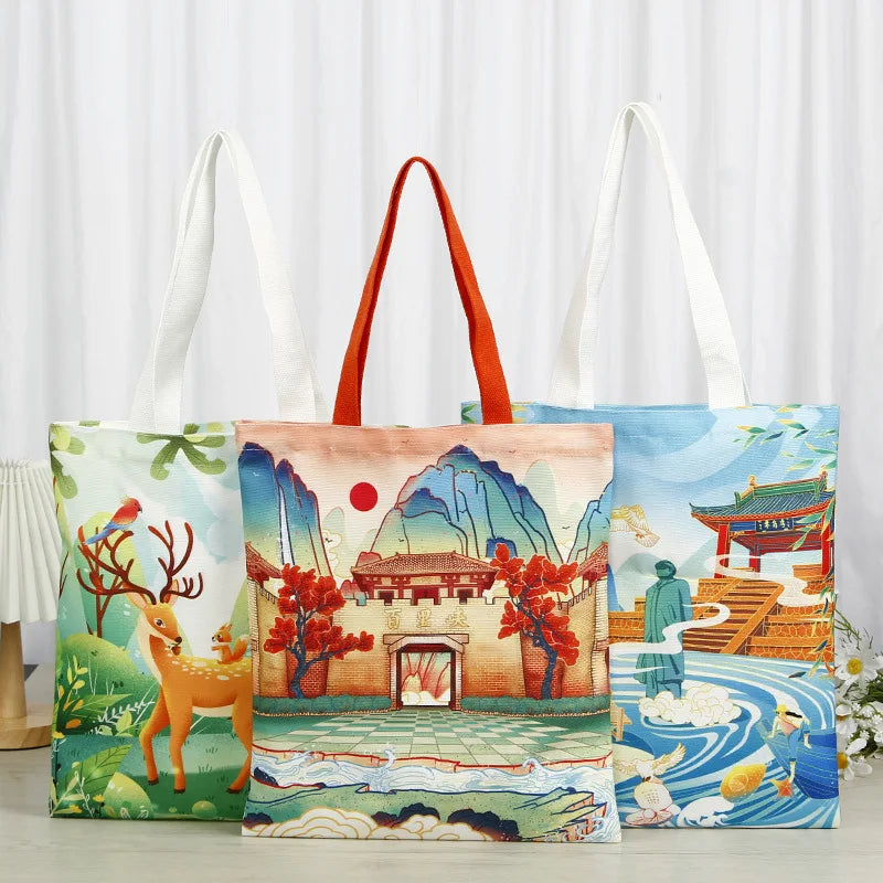 Wholesale Reusable Custom Logo Printed Tote Natural Jute Canvas Tote Bags Cotton Full Color Handle Shopping Bags