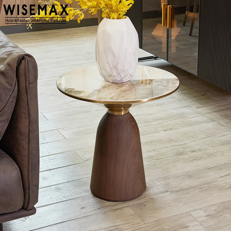 WISEMAX FURNITURE Light Luxury Living Room Decor Slate Coffee Table Round Sofa Corner Table for Home Hotel