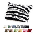 Custom Devil Striped Beanie Hat with Cute Cat Ears Horn Knitted Wool Cap 100% Cotton Fall Slouchy Beanies