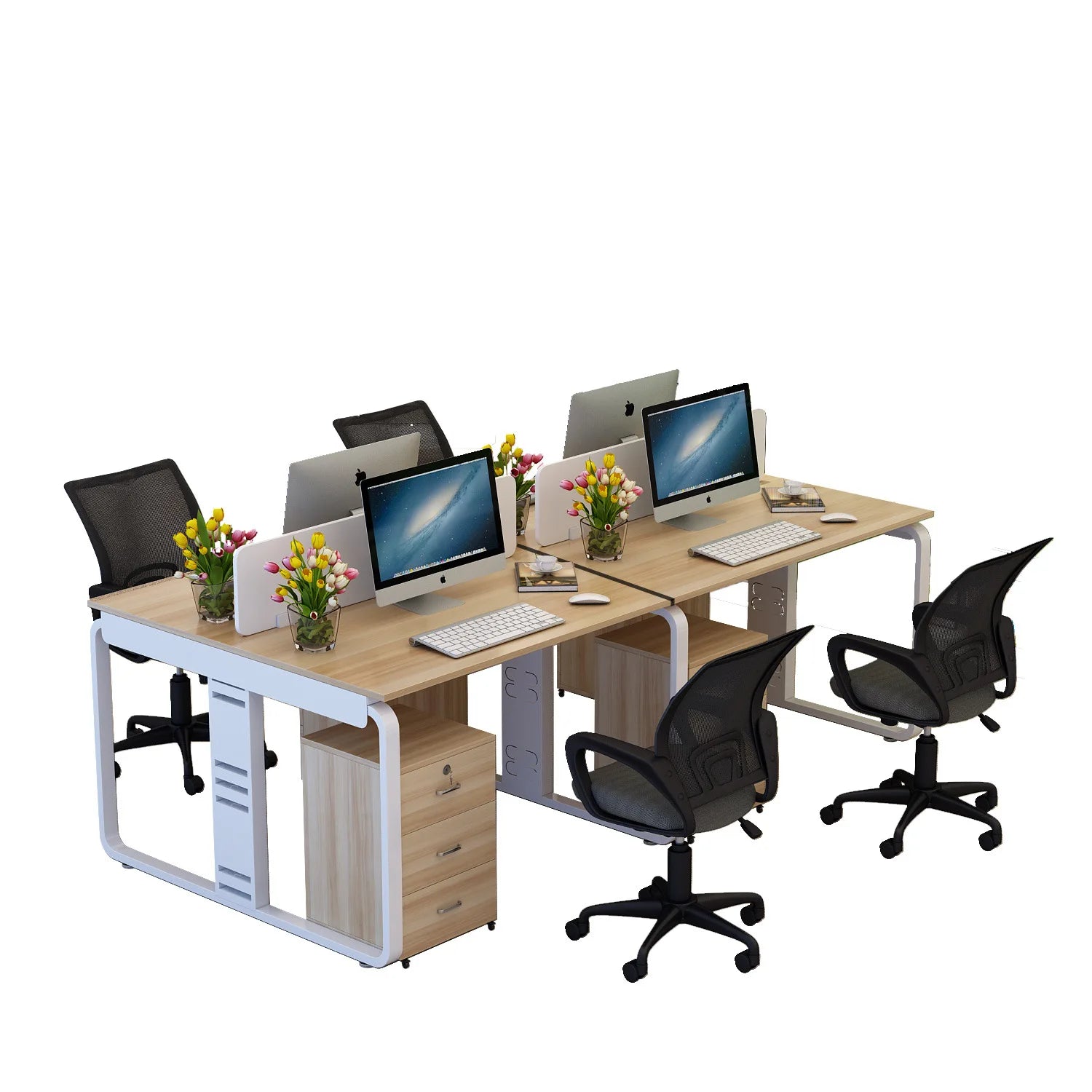 Modern Steel Wood Combination Seat Desk and Chair with 3 Drawer Workstation Office Furniture