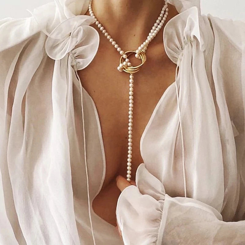 Tassel Women Gold Plated Jewelry Choker Pearl Necklace
