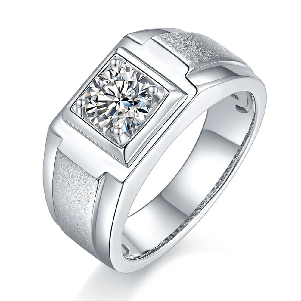 Hot Sale Fine Jewelry 925 Sterling Silver Round Brilliant Cut Engagement Vvs 1ct Diamond Moissanite Mens Ring