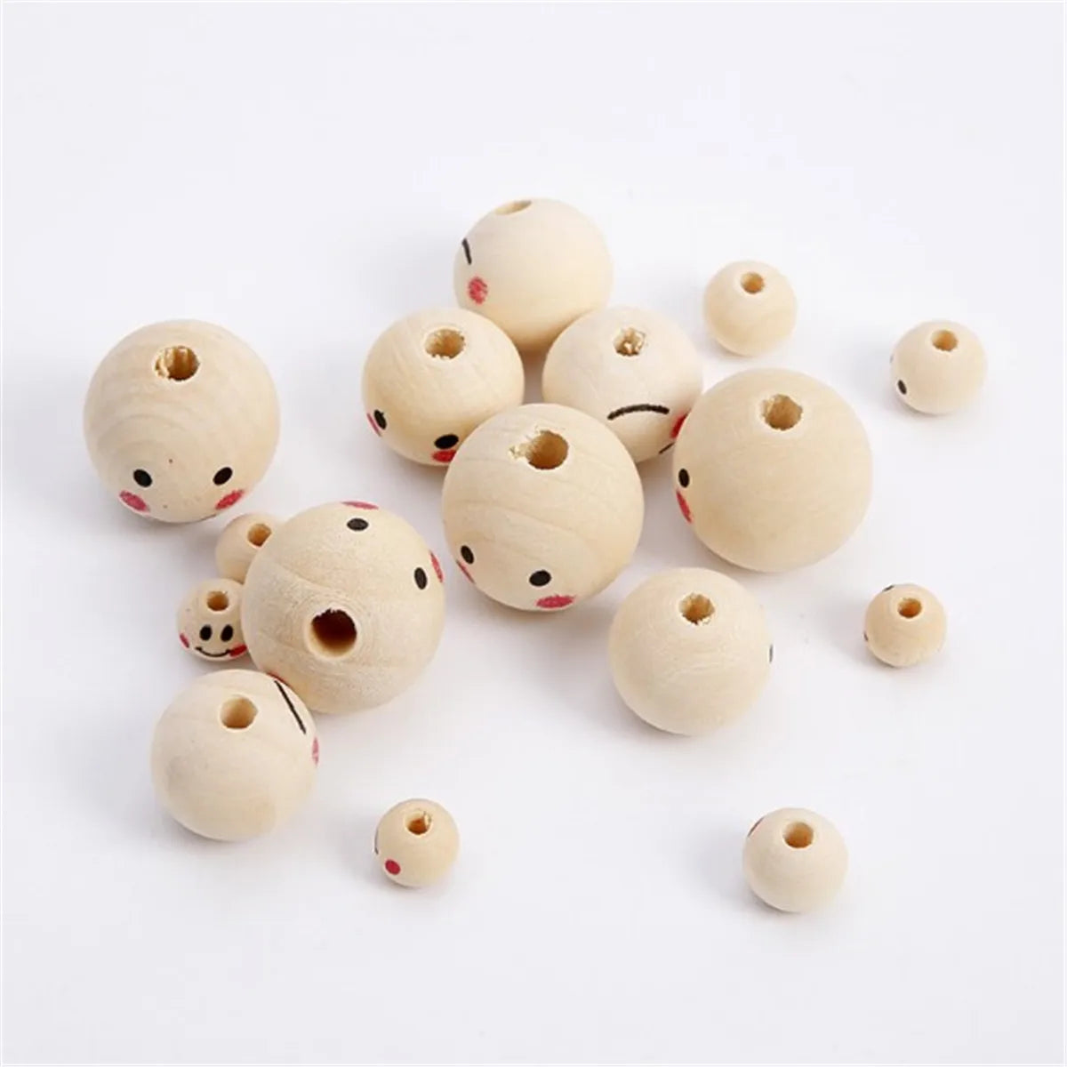 10pcs Round Smile Face Doll Head Loose Wooden Spacer Beads Ball DIY Jewelry Craft Accessories