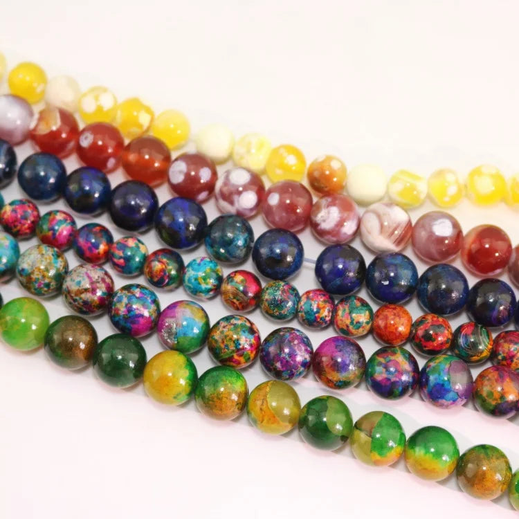 AB0877 New Rainbow Multicolor Multicolored Agate Gemstone Stone Beads Green Blue Red Yellow Fire Agate Beads