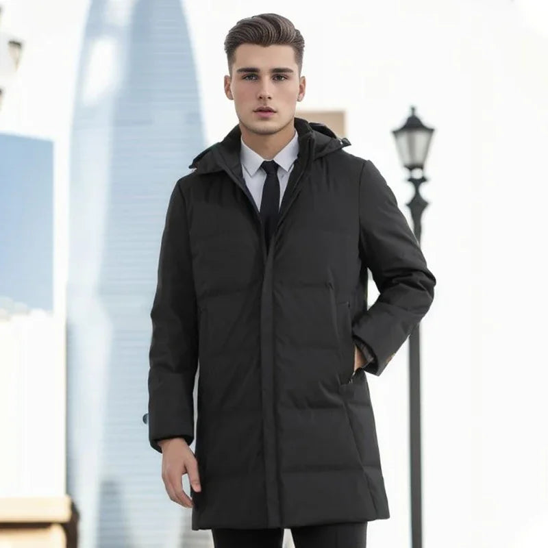 Men's High Quality Windproof Duck Jacket Custom Logo Luxury Reversible Puffer Coat Zipper Closure Plus Size Hooded Wholesale