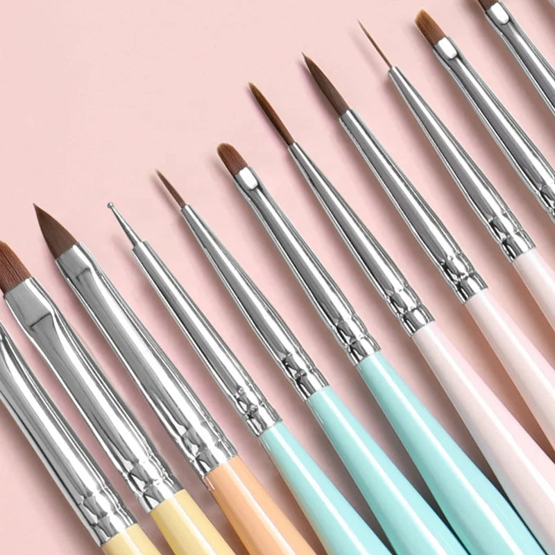Nail Brush Set 12pcs Nail Brushes Round Oval Gel Builder Nail Art Tools Liner Brush for Acrylic Application Professional Tool