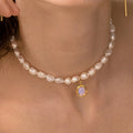 Fashion Irregular Opal Moonstone Necklace Pearl Beaded Necklace Freshwater Pearl Chain Choker Necklace for Women Girls