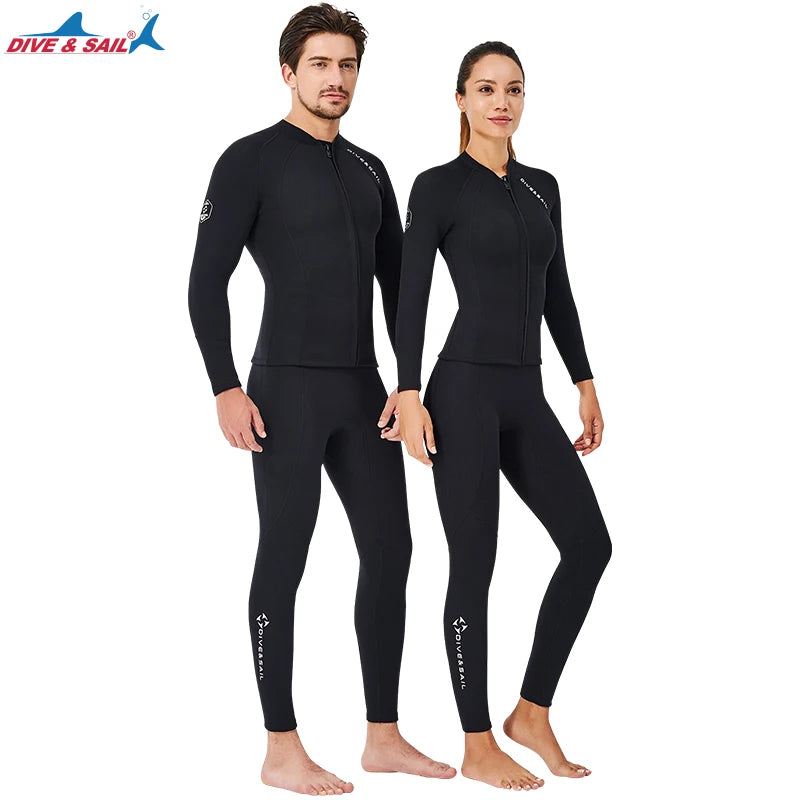 Dive & Sail Wholesale Unisex Split 2mm Neoprene Waterproof Wetsuit Top Long Sleeve Chest Zip Plus Size Surfing Diving Jacket