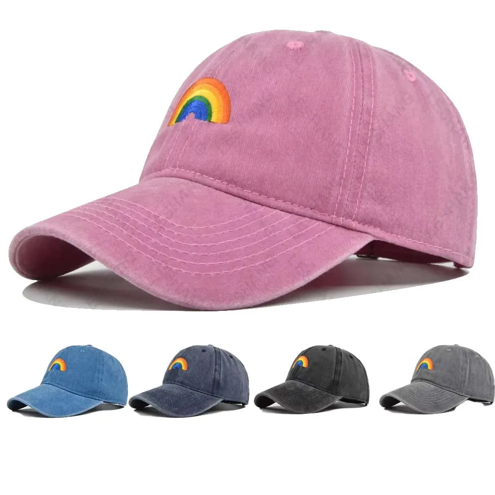 Hot Sale Vintage Denim 6 Panel Baseball Caps Custom Rainbow Embroidered Logo  Washed Cotton Distressed Unstructured Dad Hat