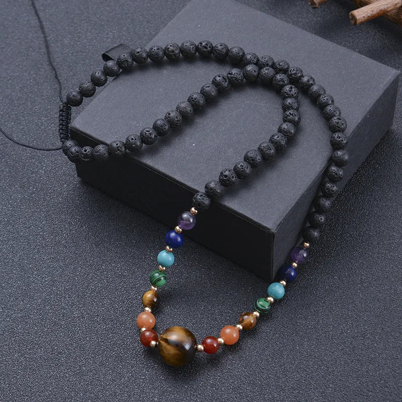 Wholesale 6mm Natural 7 Chakra Bead Crystal Agate Lava Stone Woven Knotted Necklace Fashion Yoga Meditation Jewelry for Women